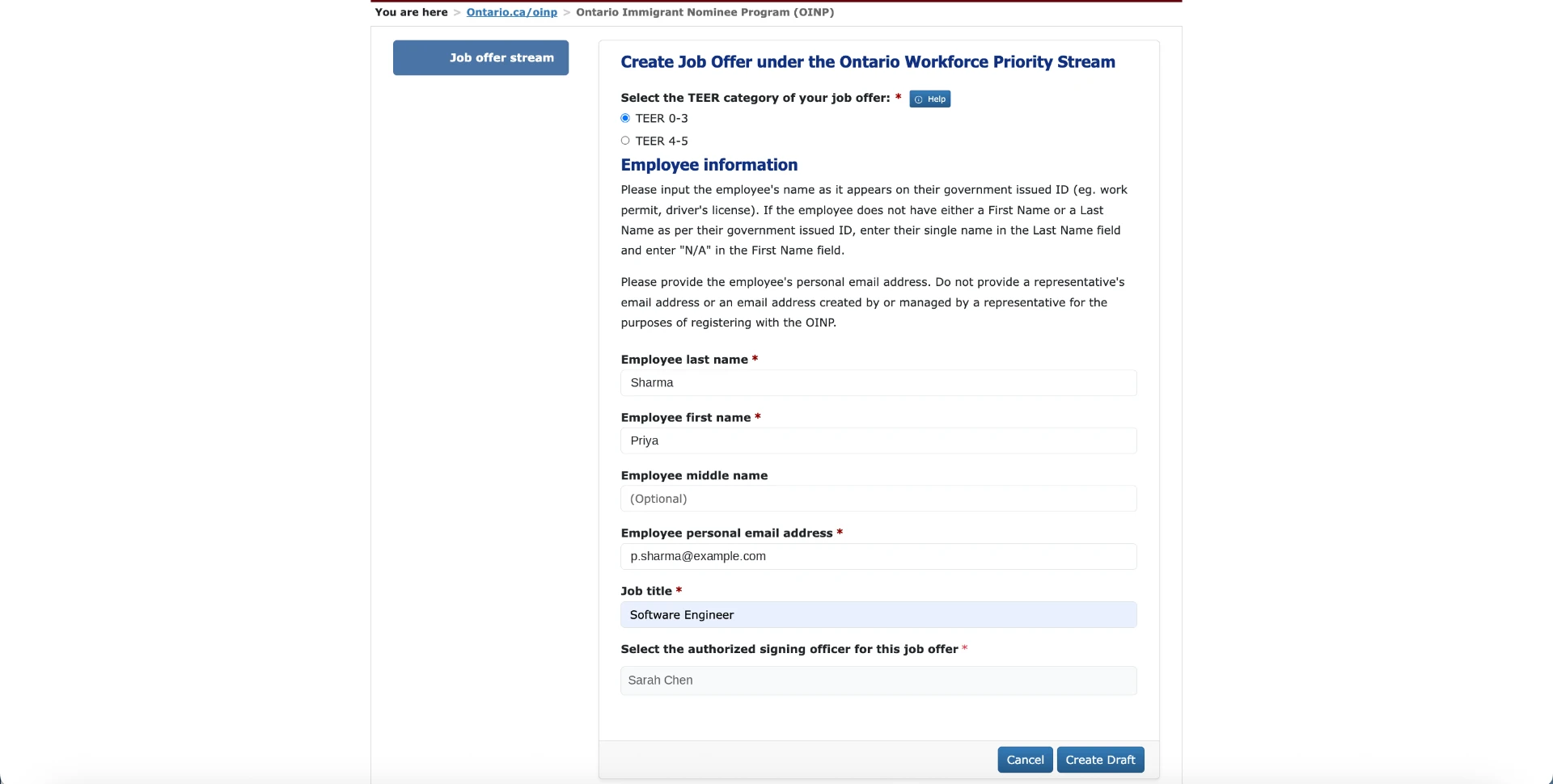 Employer Portal step 4: Create the job offer
