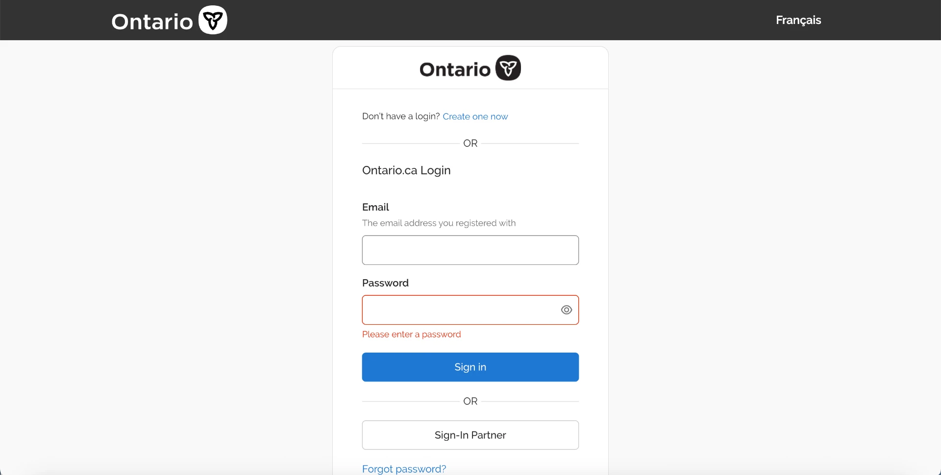 Employer Portal step 1: Sign in with an Ontario.ca Login