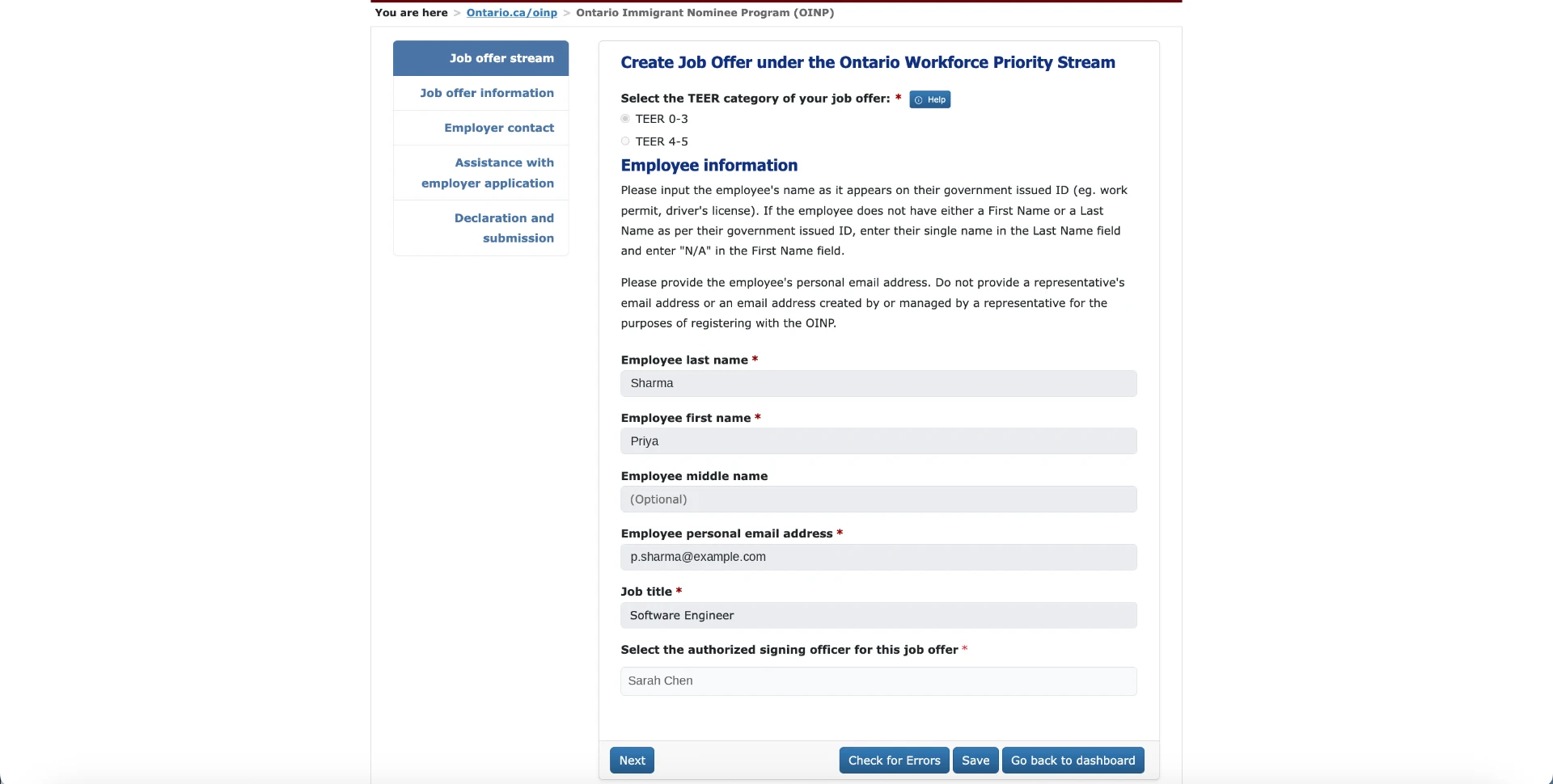 Employer Portal step 6: Reopened draft — employee information