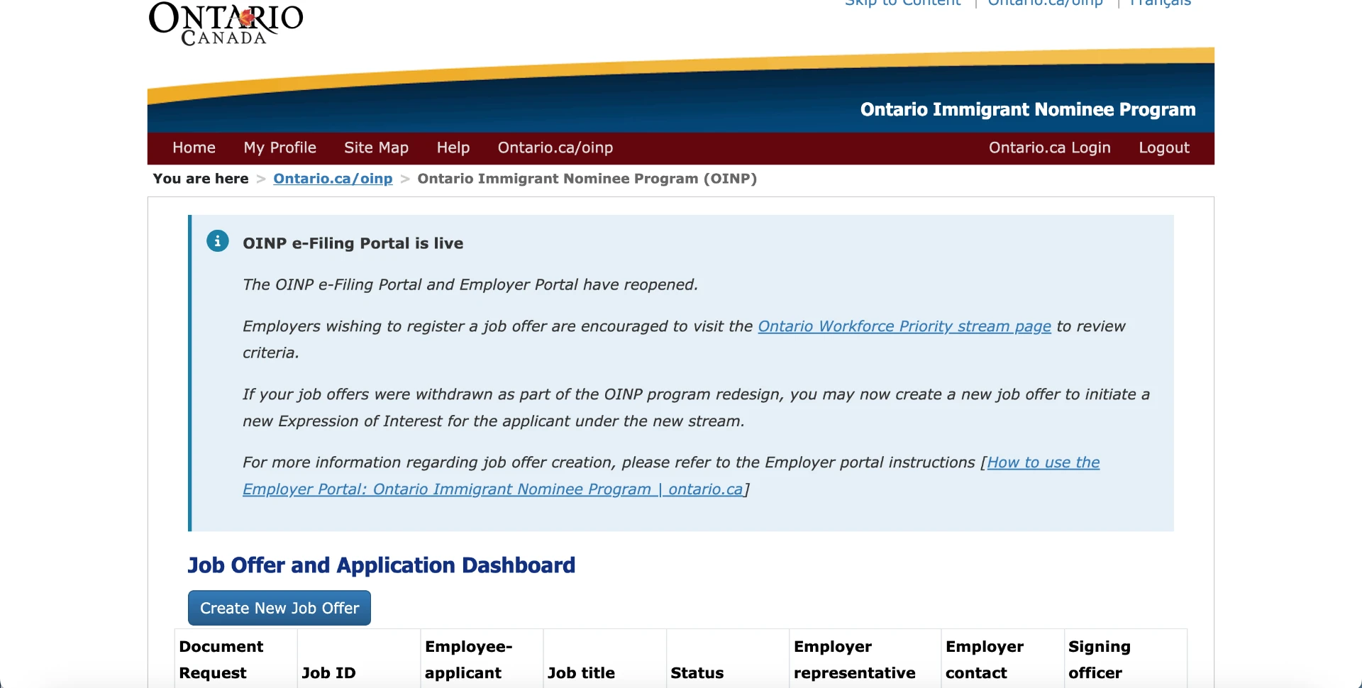 Employer Portal step 3: Dashboard: Create New