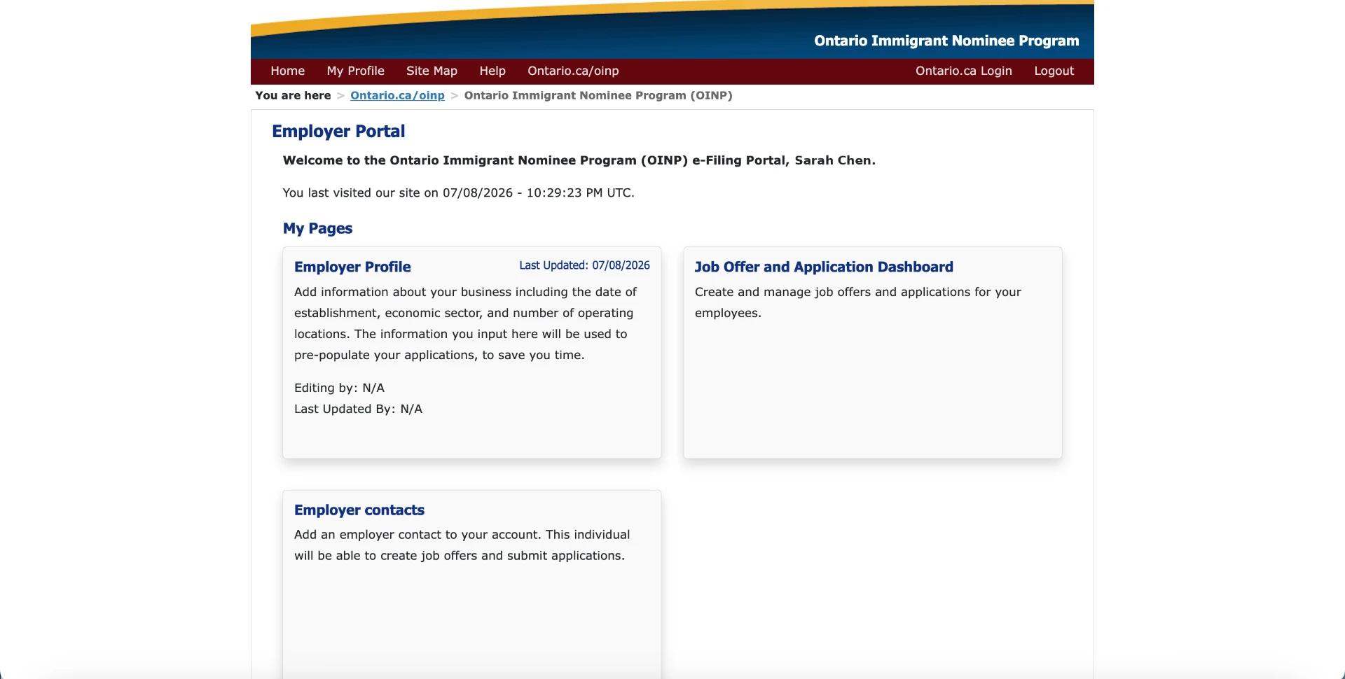 Employer Portal step 2: Employer Portal home